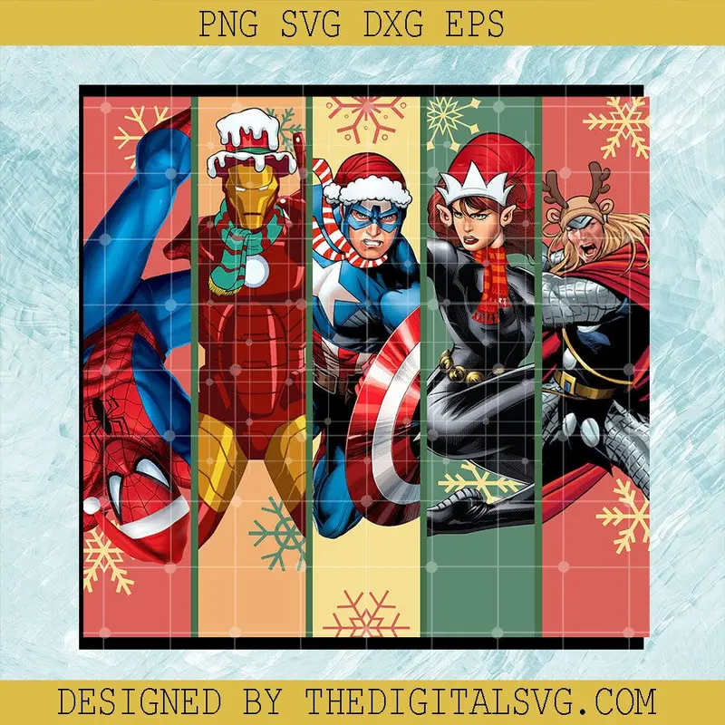 Avengers Merry Christmas Png, Superhero Christmas Png, Marvel Characters Xmas Png 1