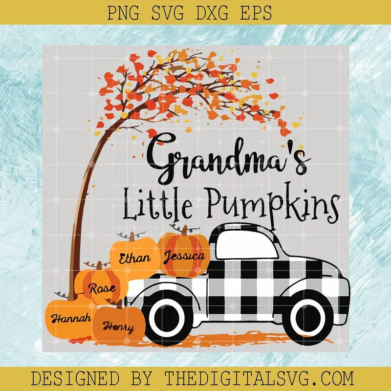 Grandmas Little Pumpkins Svg, Personalized Autumn Svg, Pumpkin Trucks Svg, Thanksgiving Halloween Svg 1