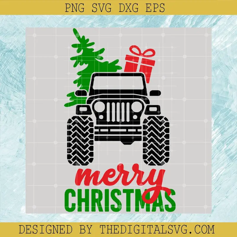 Jeep Christmas Svg, Black Car Svg, Christmas Tree And Presents Svg 1