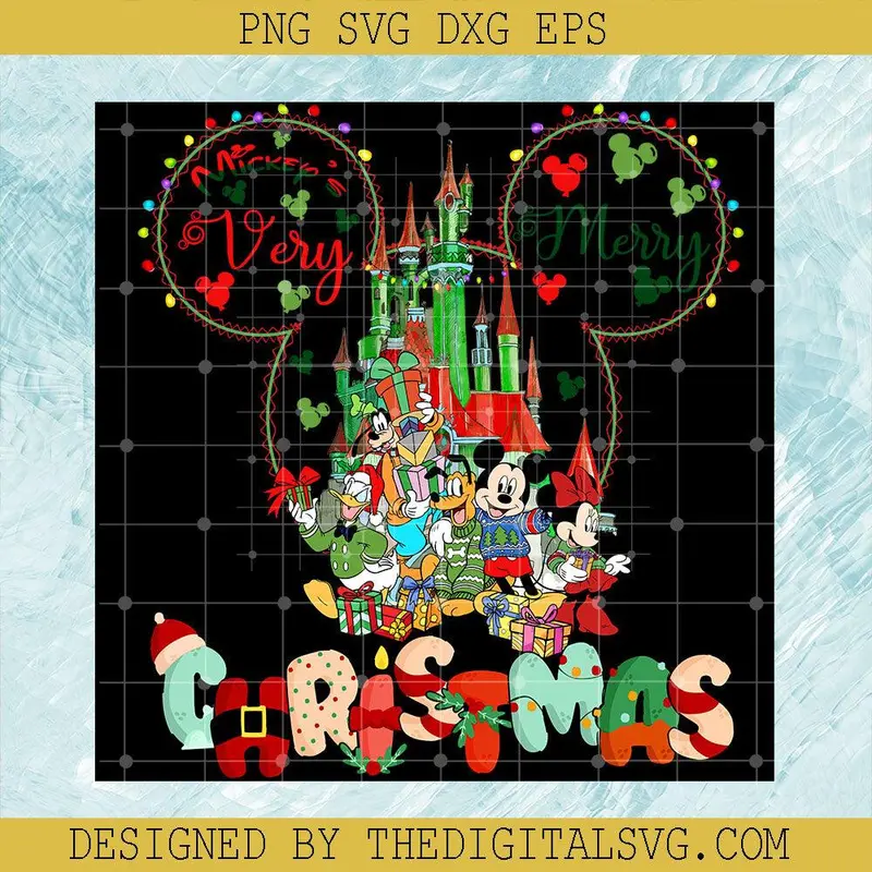 Mickey Very Merry Christmas Png, Mouse Head Disneyland Christmas Png, Christmas Sublimation Designs Png 1