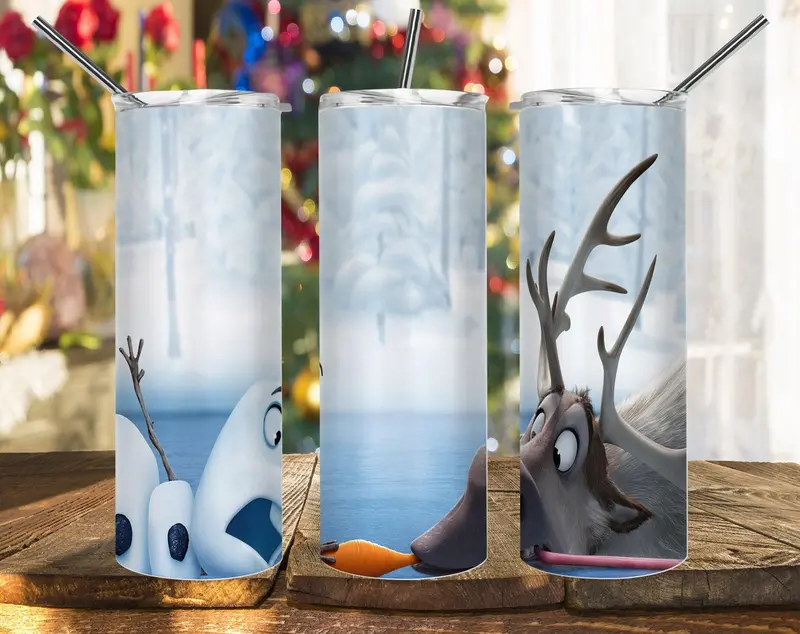 Olaf And Deer Christmas Disney Movie Png, 20Oz Skinny Tumbler Design, Sublimation Designs Png File 1