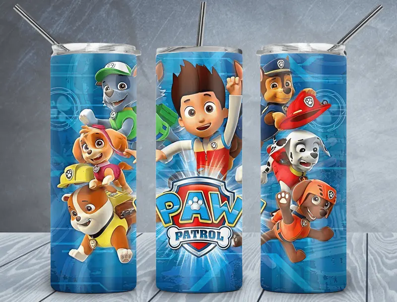 Paw Patrol Tumbler Wrap Png, Cartoon 20Oz Skinny Tumbler Design, Sublimation Designs Png File 1