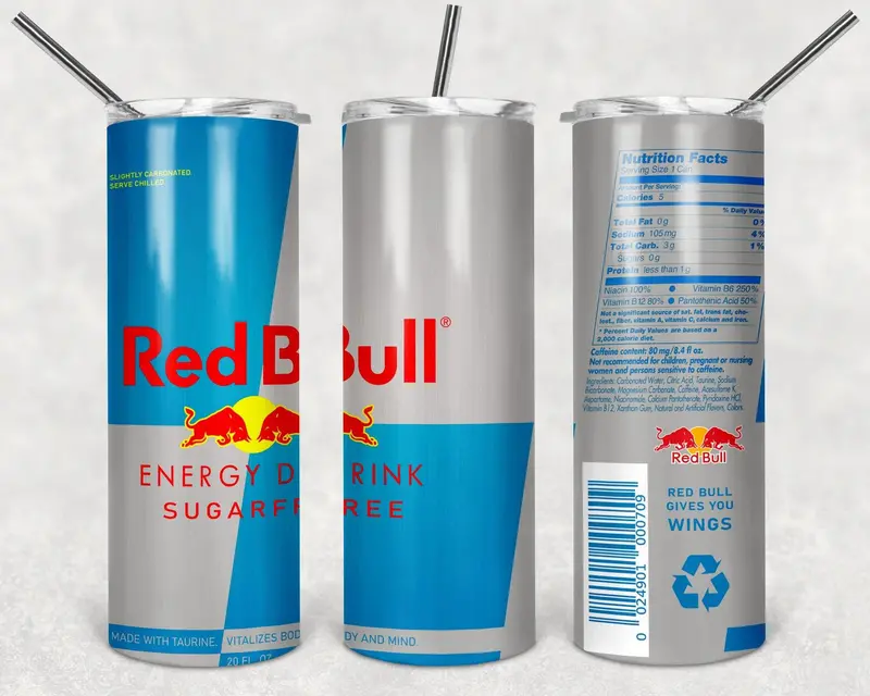 Red Bull Sugar Free Can Drink Brand Png, 20Oz Skinny Tumbler Design, Sublimation Designs Png File 1