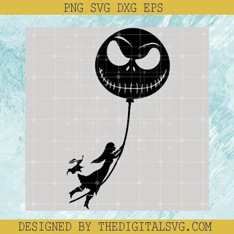 Sally And Shadow Of Zero Ghost Svg, Jack Skellington Svg, Zero And Sally Fly With Balloon Svg 1