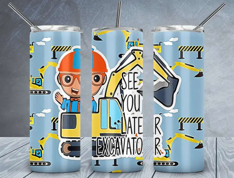 See You Later Excavator Tumbler Wrap Png, Cartoon Toddler 20Oz Skinny Tumbler Design, Sublimation Designs Png File 1