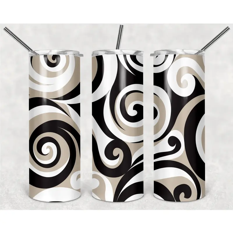 Swirl Pattern Black Brown White Png, 20Oz Skinny Tumbler Design, Sublimation Designs Png File 1