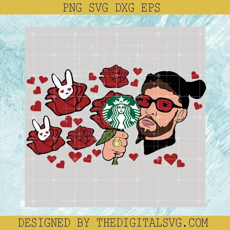Valentine's Day Starbucks Wrap Svg, Bad Bunny Valentines Full Wrap Starbucks Cup Svg 1