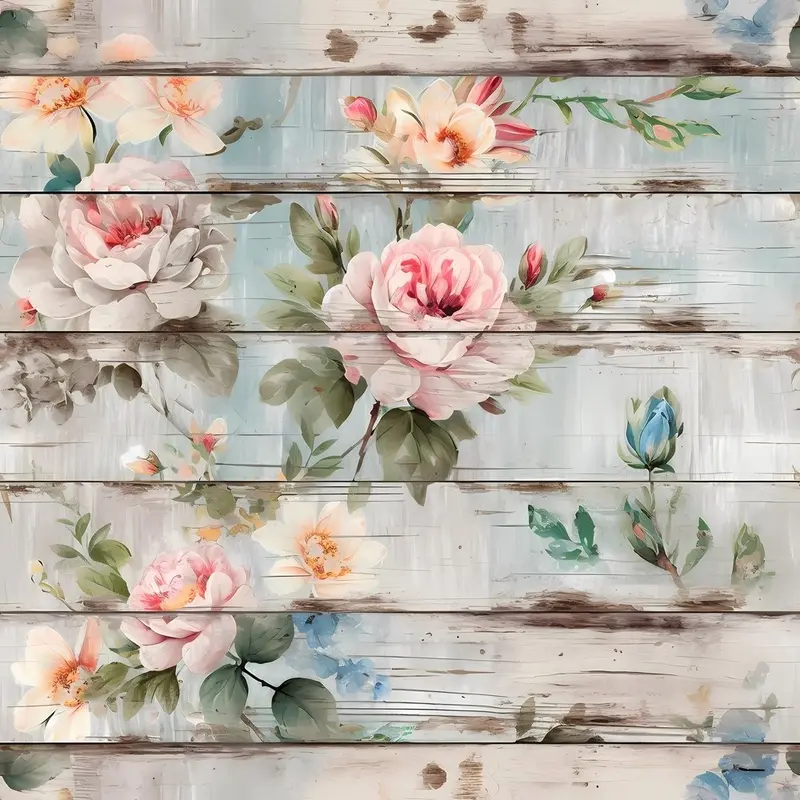 Vintage Florals On Wood Planks #9 Fabric 1