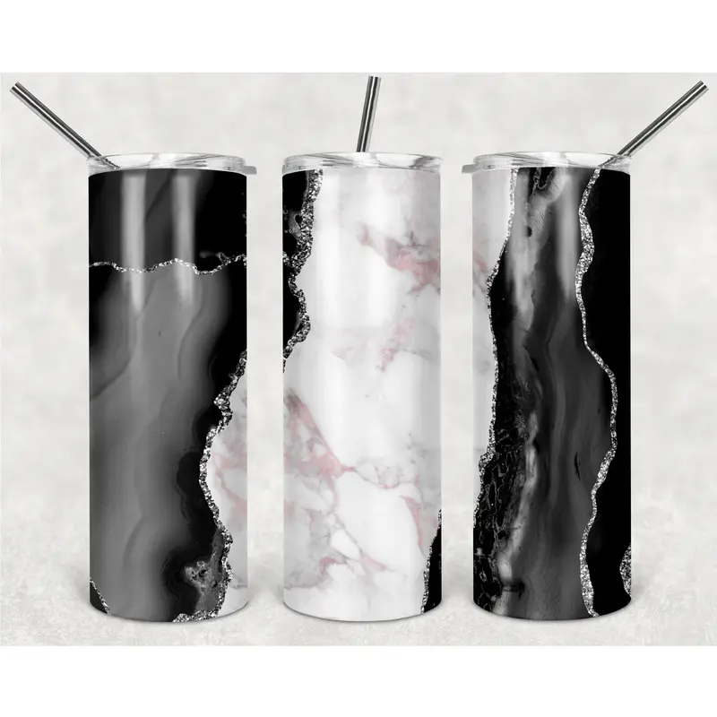 White And Black Luxury Marble Texture Png, 20Oz Skinny Tumbler Design, Sublimation Designs Png File 1