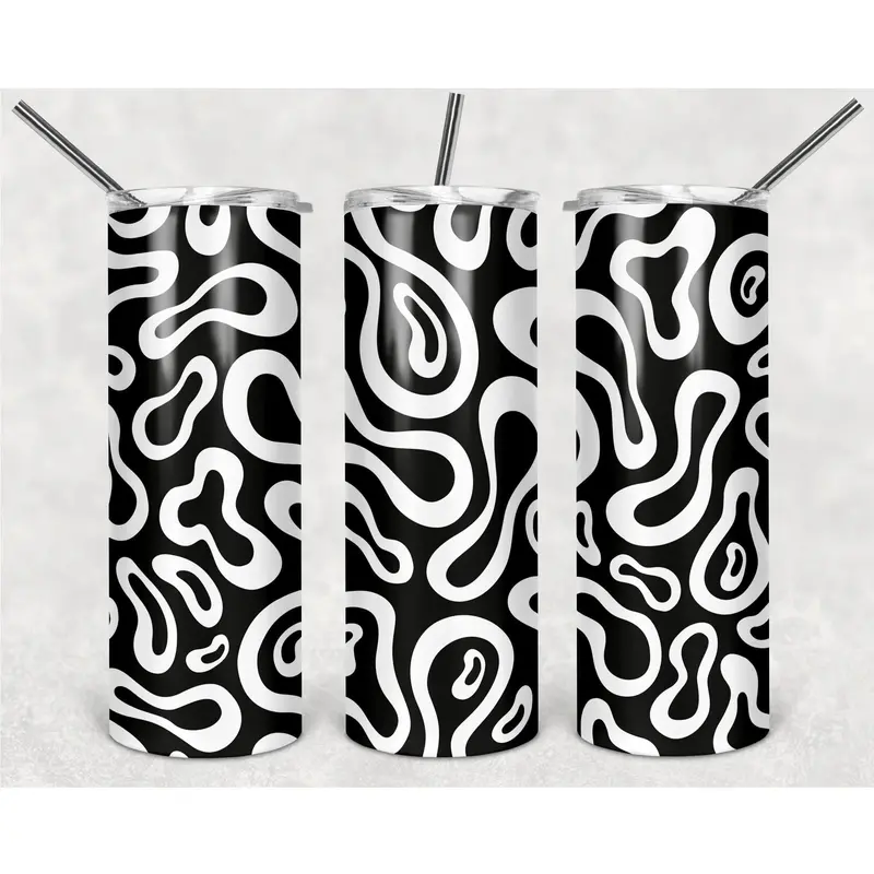 White Circle Curl Pattern On Black Background Png, 20Oz Skinny Tumbler Design, Sublimation Designs Png File 1