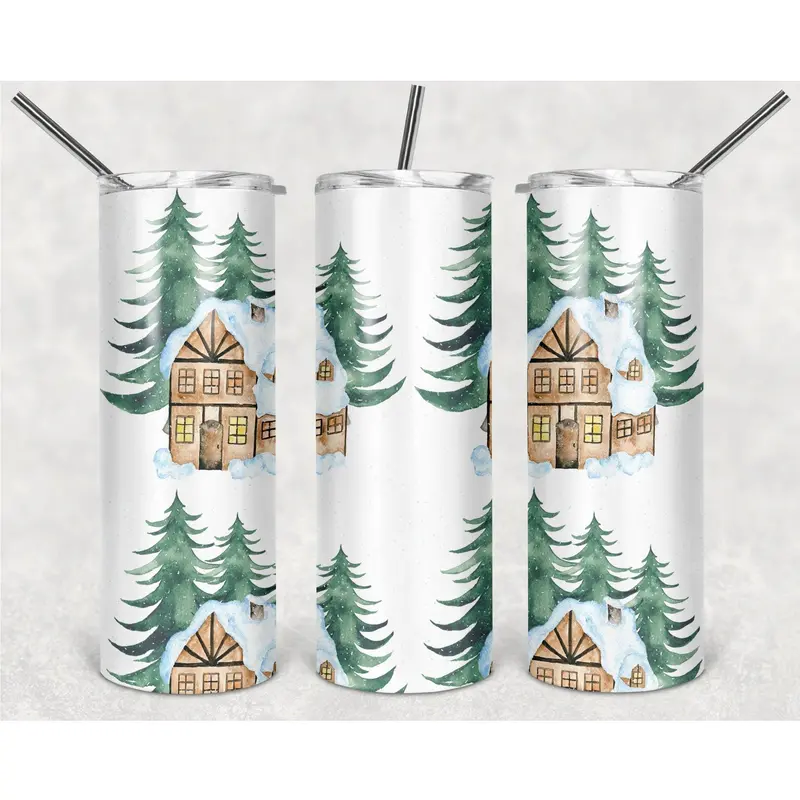 Wooden House Texture In The Snow Png, 20Oz Skinny Tumbler Design, Sublimation Designs Png File 1