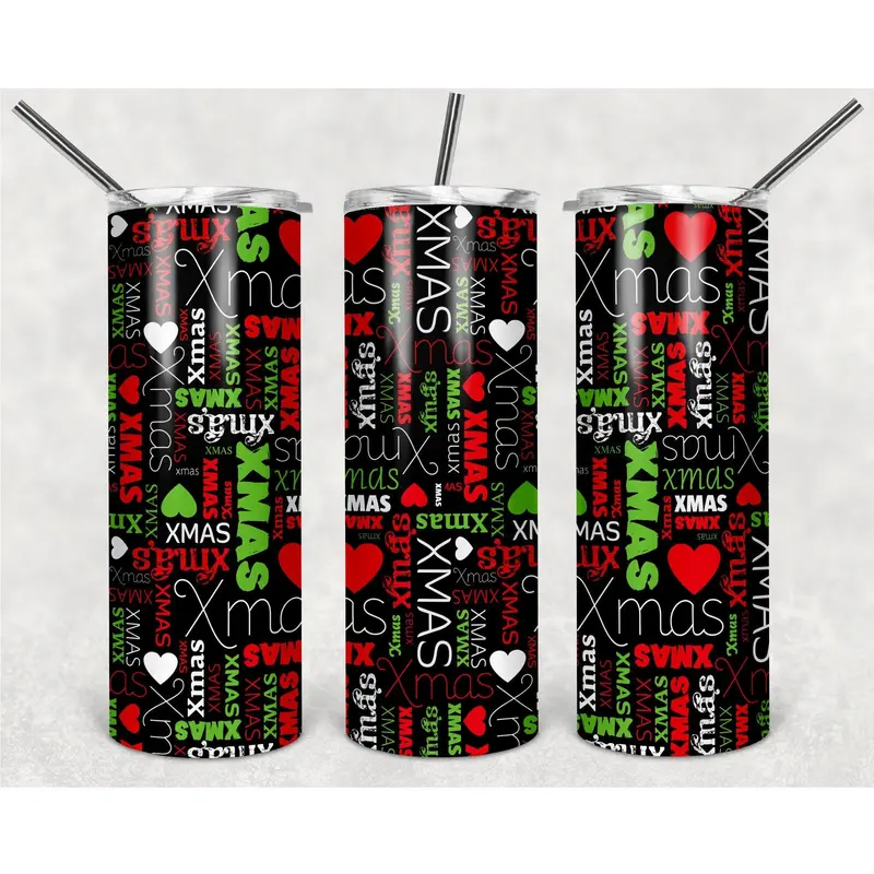 Xmas Textures With Various Black Background Png, 20Oz Skinny Tumbler Design, Sublimation Designs Png File 1