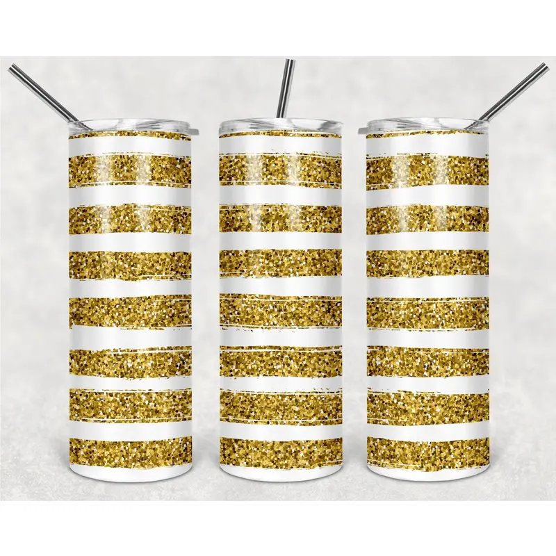 Yellow Glittering Horizontal Stripe Pattern Png, 20Oz Skinny Tumbler Design, Sublimation Designs Png File 1