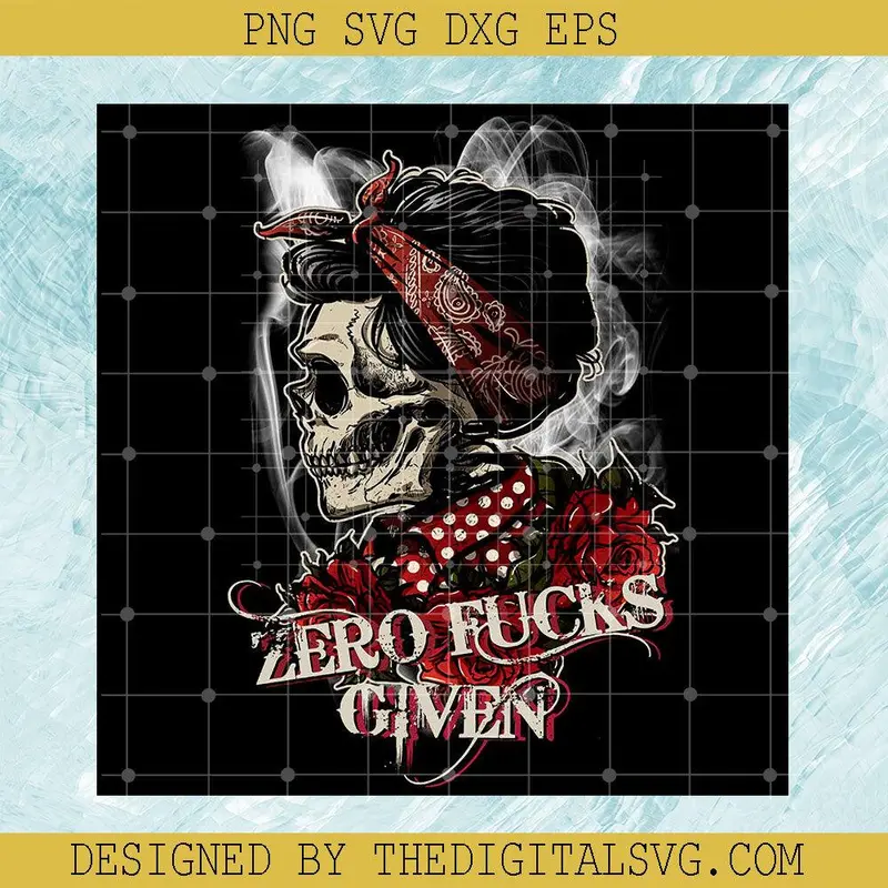 Zero Fucks Given Rose Skull Png, Messy Bun Skull Png, Don't Care Rosie Girl Png 1