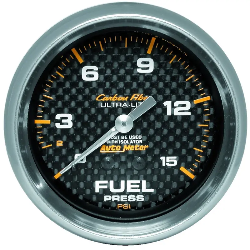 Autometer Mechanical Fuel Pressure Gauge – 2 5/8" Carbon Fiber Face, 15 Psi Range With Isolator 1