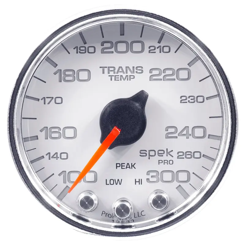 Autometer P34211 Gauge; Trans Temp; 2 1/16In.; 300Deg.F; Stepper Motor W/Pk/Wrn; Wht/Chrm; Spek-P 1