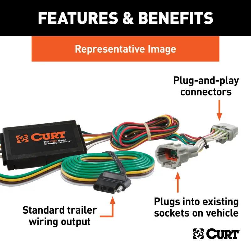 Curt 56309 Custom Wiring Harness; 4-Way Flat Output; Select Scion Im; Toyota Corolla 1